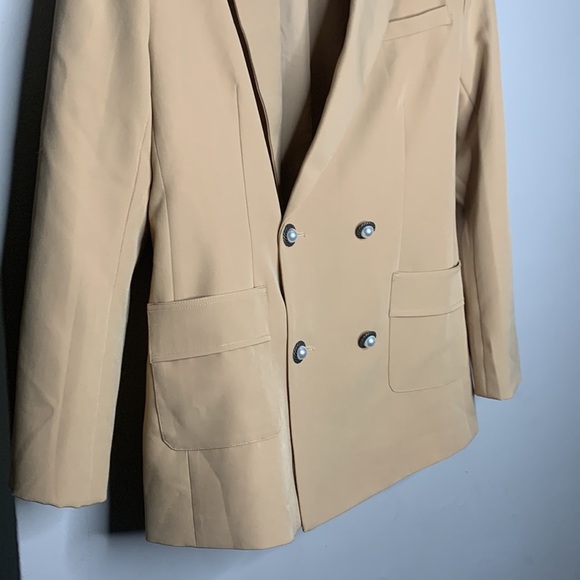 Sister Jane Harlow Double-Breasted Neutral Tan Blazer Coat Jacket size Small - Picture 3 of 16